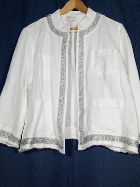 White Embellished Open-Front Jacket